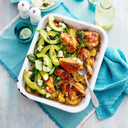 Chicken, Avocado and Crunchy Potato Tray Bake